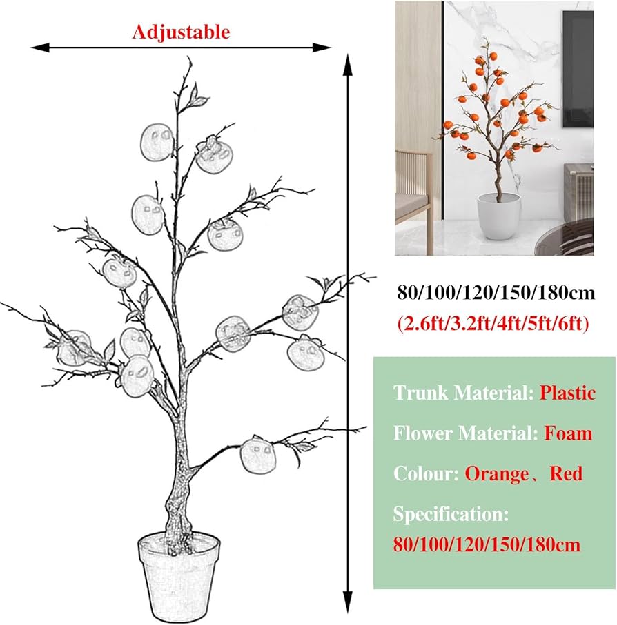 Amazon｜観葉植物 フェイク 人工の柿の木 3 4 5 6 フィートの実のなる